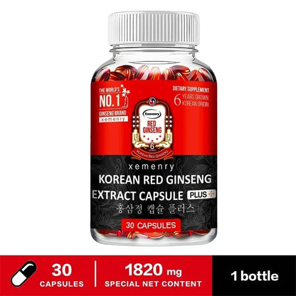 Korean Red Ginseng Supplement - High Potency for Energy, Focus, Performance, Vitality & Immune Support - for Men and Women