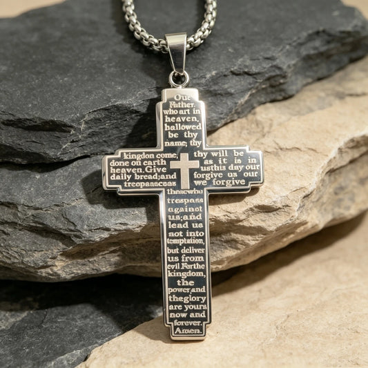 HNSP Cross Pendant Amulet Necklace For Men Bible Verse Stainless Steel Religious Christian Jewelry Gift