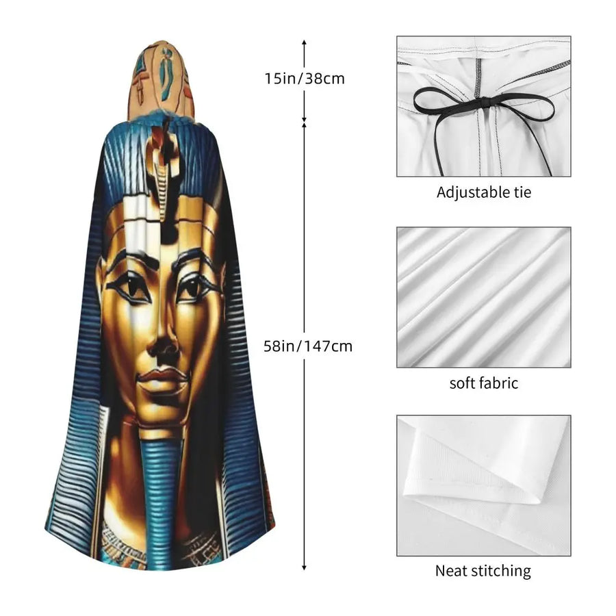 Pharaoh Golden Crown Hooded Cape – Egyptian Cosplay Cloak for Adults