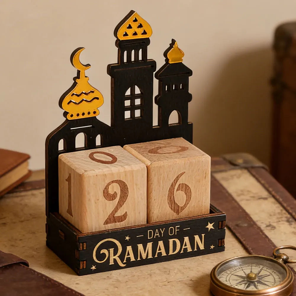 Wooden Ramadan Countdown Calendar Ornament Eid Mubarak Calendar Blocks Decoration for Home Islamic Muslim Party Supplies Gifts