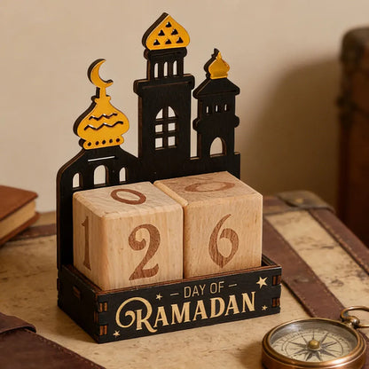 Wooden Ramadan Countdown Calendar Ornament Eid Mubarak Calendar Blocks Decoration for Home Islamic Muslim Party Supplies Gifts