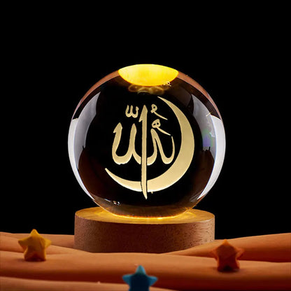 Ramadan Glowing Mosque Crystal Ball Ornament Islamic 3D Home Interior Party Desk Rotating Decoration Figurines Atmosphere Gifts