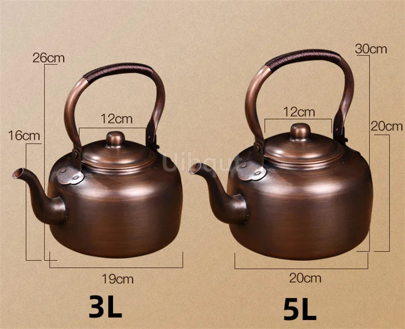 3L Pure Red Copper Boiling Kettle Handmade Vintage Copper Pot Home Teapot For Gas/Induction Cooker Tea Infuser Health Tea Kettle
