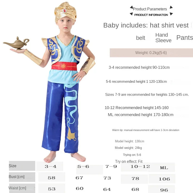 Halloween Arab King Costume Aladdin Magic Lamp Prince Carnival Party Adult Men Boys Stage Performance Dress Up Costume
