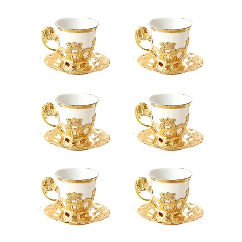 Golden Border Turkish Coffee Cups – Ceramic Cup & Saucer Set, Classic Afternoon Tea