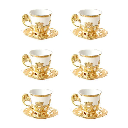 Golden Border Turkish Coffee Cups – Ceramic Cup & Saucer Set, Classic Afternoon Tea
