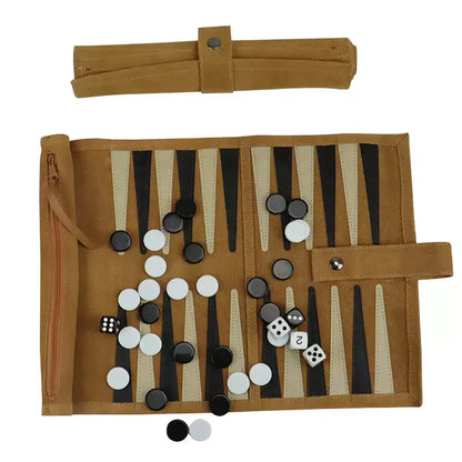 Portable Backgammon Chess Set Roll Up Storage Suede Case with Black White Pieces Travel Board Game Outdoor Popular