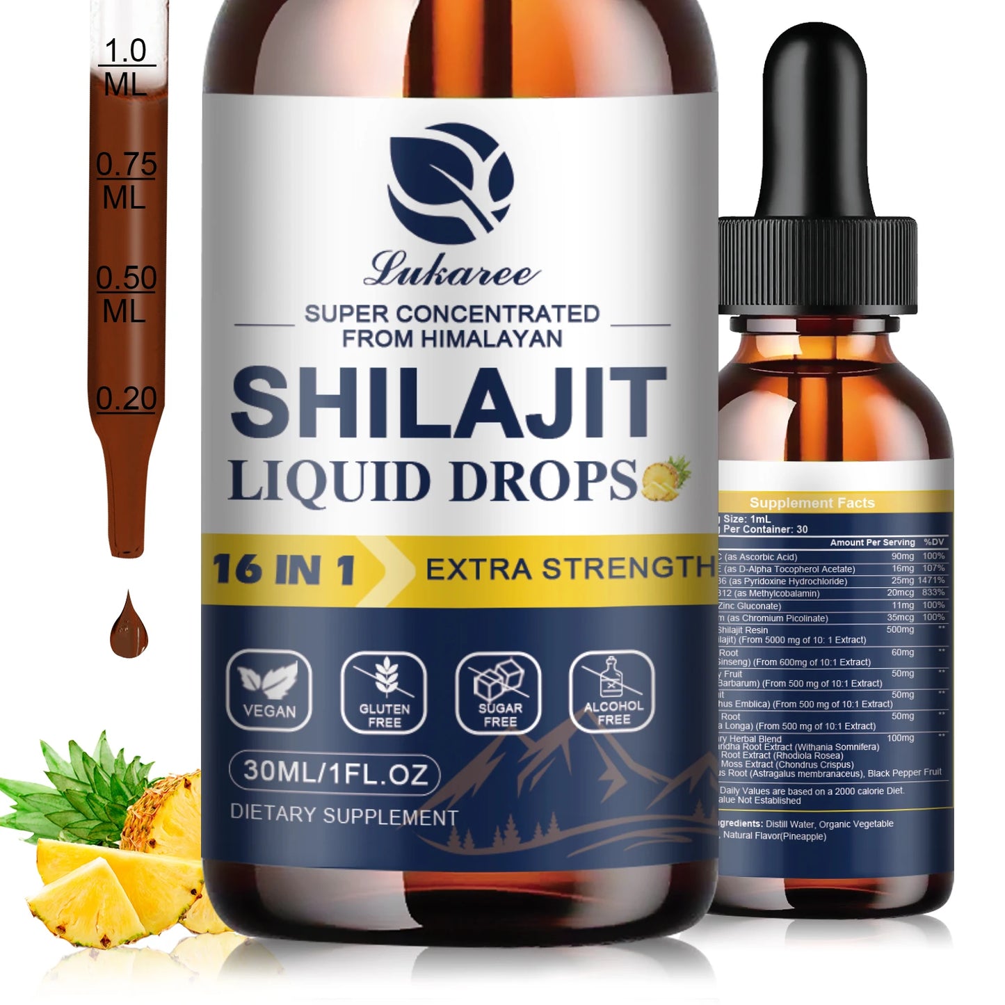 Lukaree Shilajit Drops with 85+ Trace Minerals and Fulvic Acid for Men&Women Immunity&Digestive System Health Cognitive Support