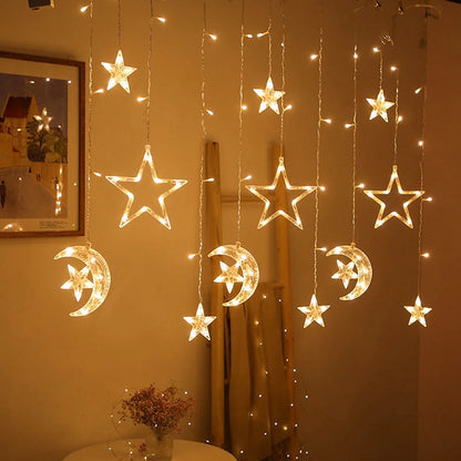 Moon Star Led Curtain Garland String Light EID Mubarak Ramadan Decorations 2025 Home Decor Islam Muslim Event Party Supplies