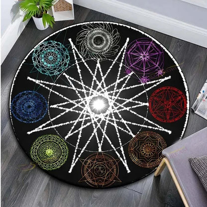 Cartoon Magic Circle, Celestial Star Pattern, Dark Series Theme, Home Decorative Round Carpet, Game Room Floor Mat