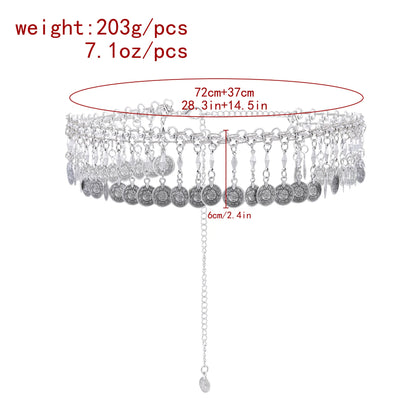 Vintage Coin Tassel Waist Chains For Women Black Crystal Bohemian Ethnic Charms Belly Jewelry India Gypsy Turkey Accessory Gift