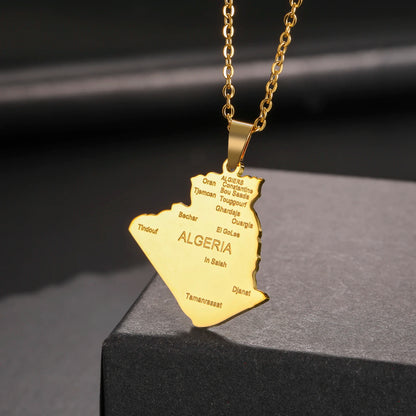 Kkjoy Fashion Stainless Steel Gold Color Map of ALGERIA Pendant Necklace For Women Men Map Design Hip Hop Jewelry Gift Wholesale