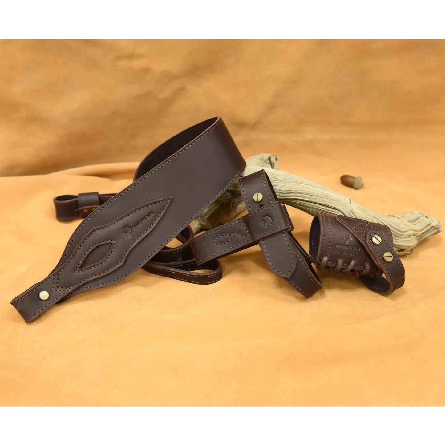 WAYNE'S DOG 1 Combo LeatherRifle Gun No Drill Harnessed Buttstock Holder with Barrel Mount with Matched Gun Sling Shoulder Strap