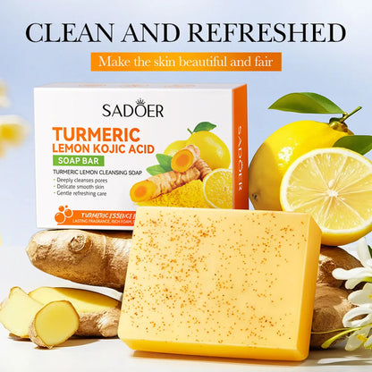 2Pcs/Turmeric Lemon Kojic Acid Deep Cleaning Scrub Soap For Oil Control Acne Removal, Brightening Plant Essential Oil Soap