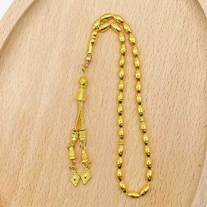 Elegant Alloy Prayer Beads, 4x7mm Gold/Silver Tasbih for Muslim, Solid Color Islamic Rosary, Perfect Daily Gift for Men & Women