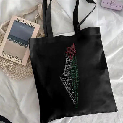 The Olive Map – Arabic Calligraphy Canvas Shoulder Tote