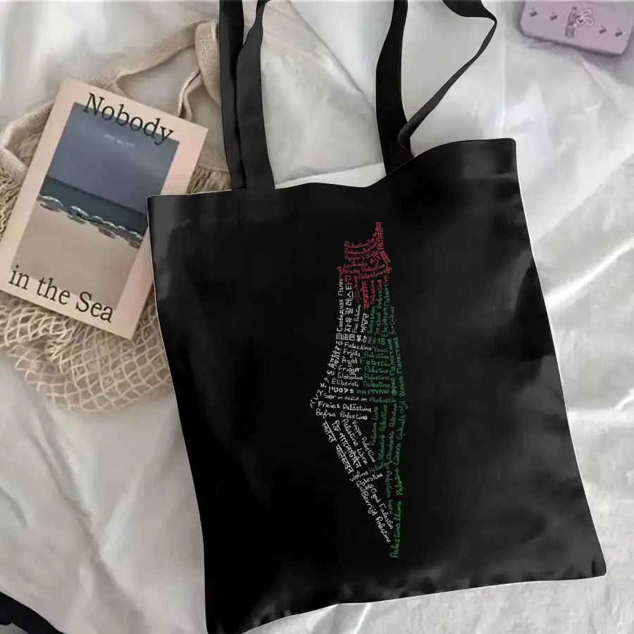 The Olive Map – Arabic Calligraphy Canvas Shoulder Tote