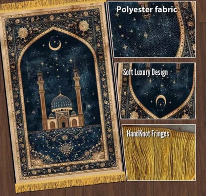 2D Flat Prayer Mat Night Sky and Mosque Rug Lightweight Travel Foldable Portable Ramadan Eid Mubarak Prayer Mat, 2D Flat