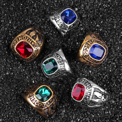 Stainless Steel Mens Rings Gold Silver Color Red Blue Rhinestone Simple Luxury for Male Boy Jewelry Creativity Gift Wholesale