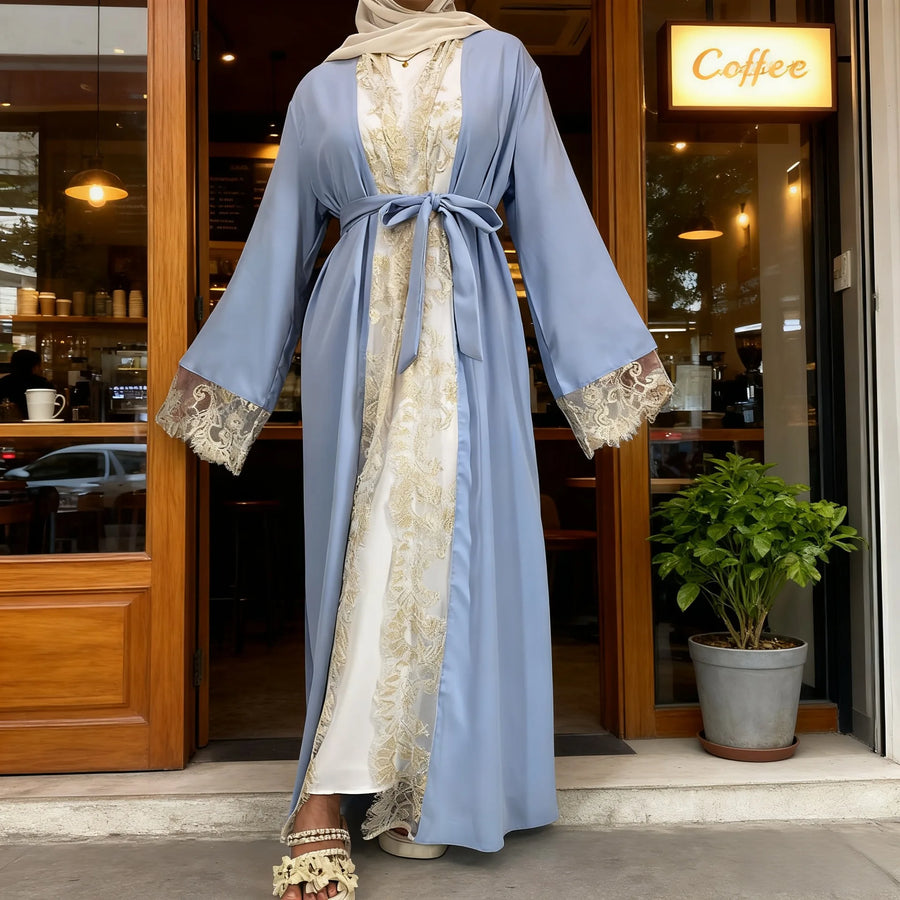 Lace & Grace – 2-Piece Lace-Up Abaya Set for the Muslim Woman in America