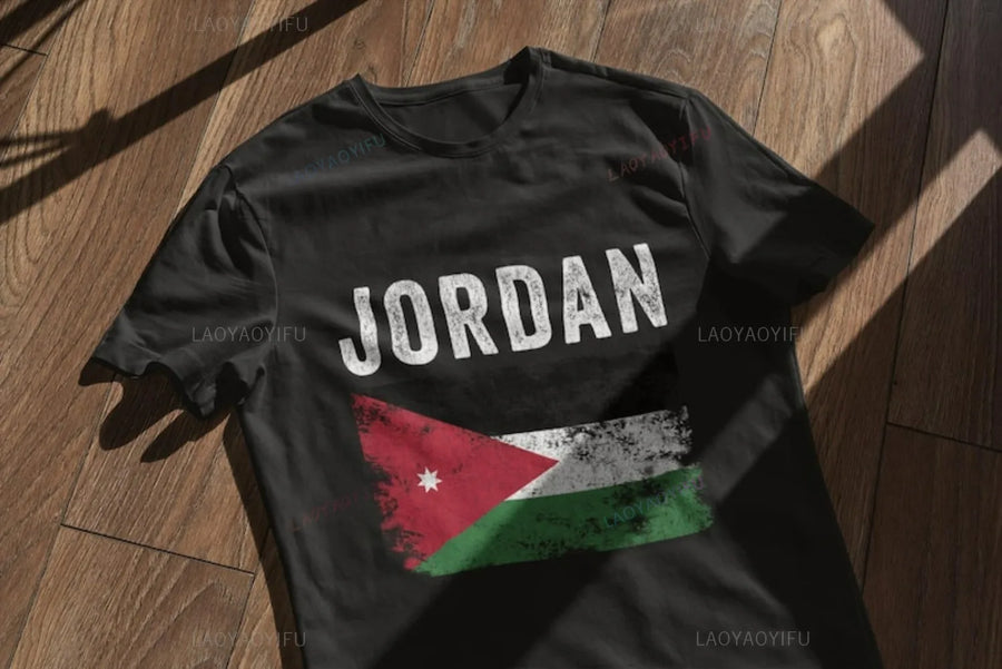 Jordan Flag Cotton T-Shirt – Unisex Patriotic Tee for Sports, Travel & Leisure