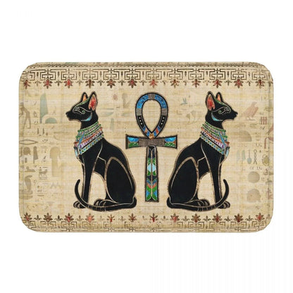 Egyptian Cats & Ankh Doormat – Anti-Slip Entrance Rug, Ancient Egypt Home Decor