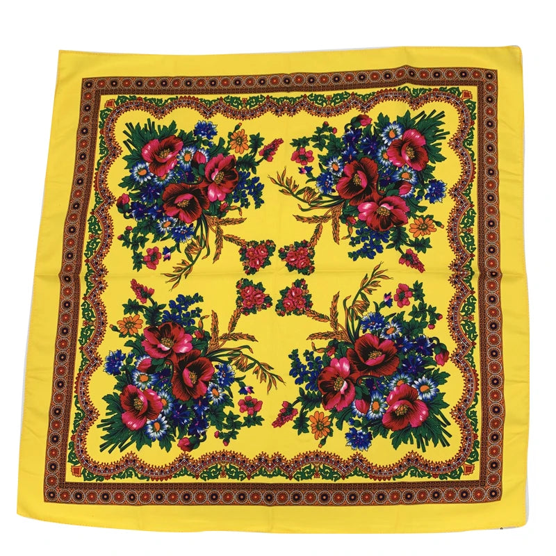 Babushka Bloom – 70cm Retro Floral Square Headscarf for Women