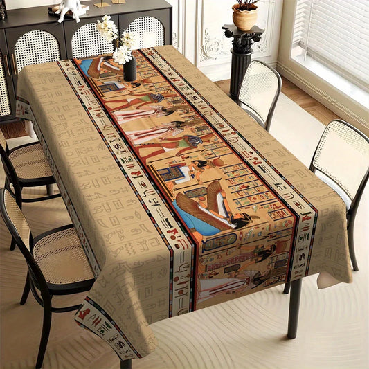 Egyptian Hieroglyphic Tablecloth – Waterproof Dining Cover, Reusable Party Decor