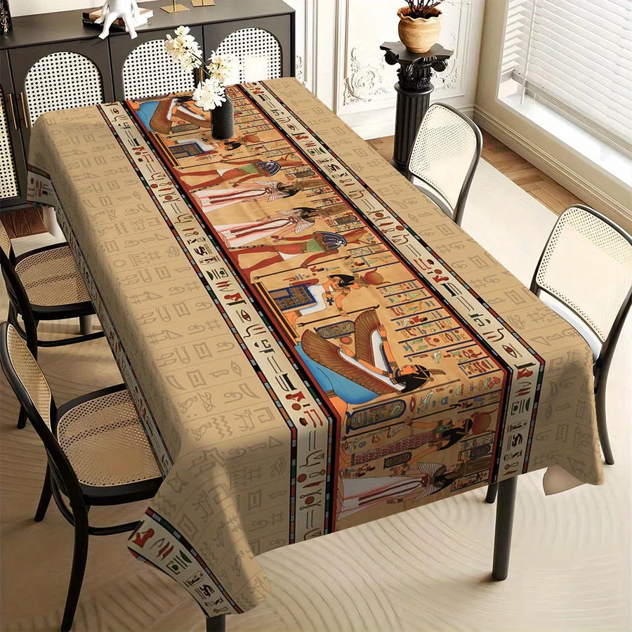 Egyptian Hieroglyphic Tablecloth – Waterproof Dining Cover, Reusable Party Decor