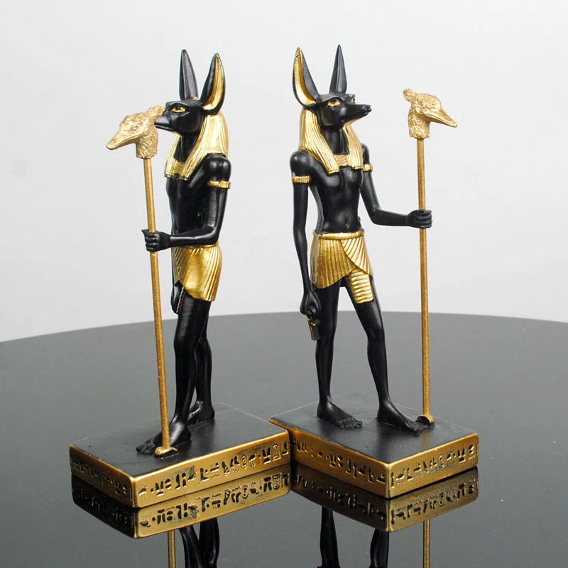 Anubis Resin Sculpture – Egyptian Jackal Guardian & Pyramid Decor