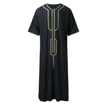 Islam Kaftan Muslim Men Clothing Moroccan Caftan Hand Embroidered Loose and Breathable Djellaba Abaya Thobe for Men Summer