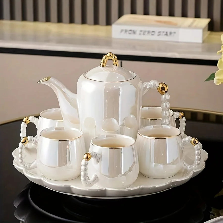 Pearl White Porcelain Tea Set – Teapot, Sugar & Milk Jug, 1/6/8 Pieces