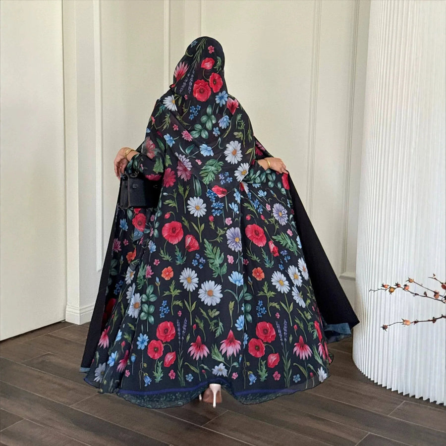 Flower Print Eid – The Open Cardigan Khimar Set for the Muslim Woman in America