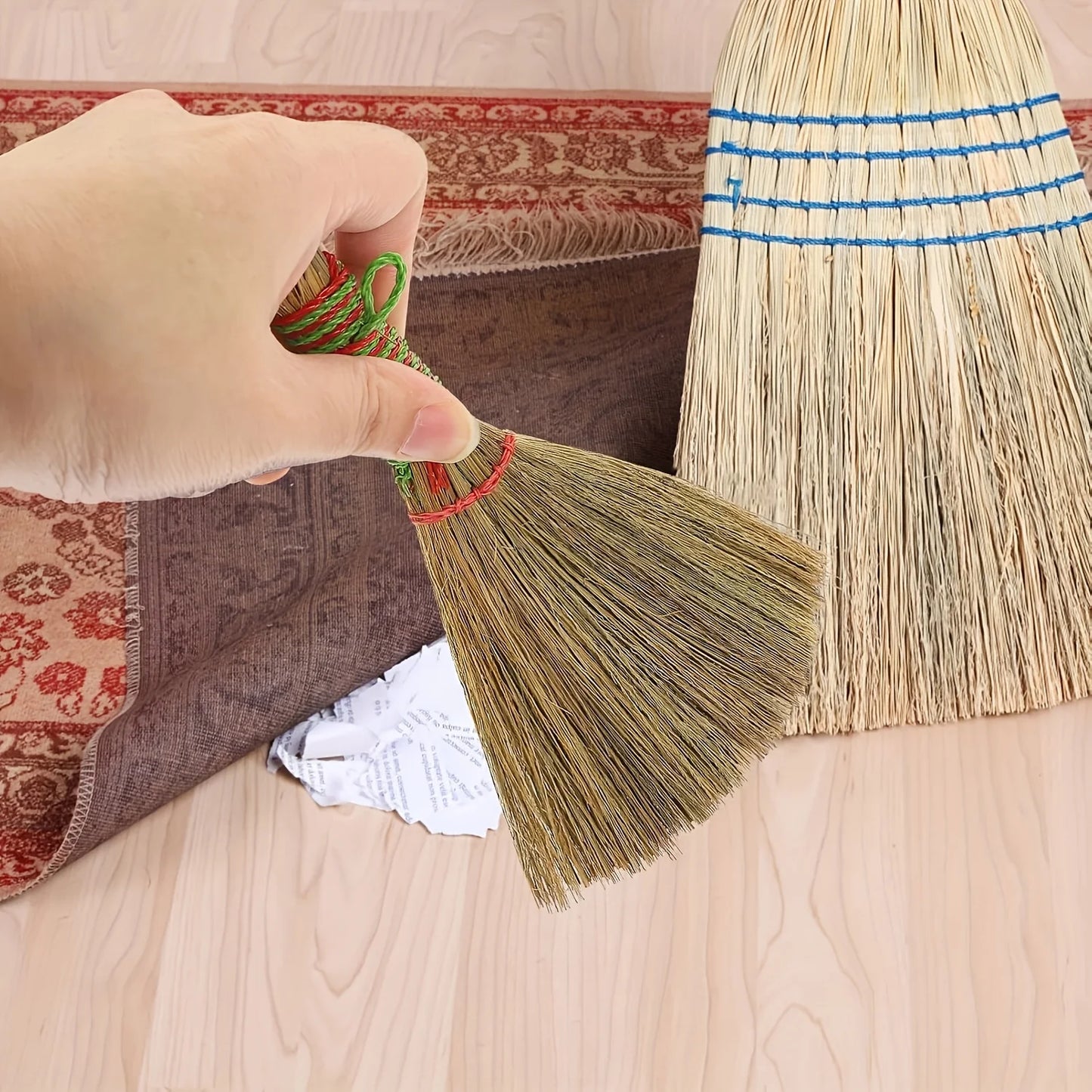 1 Handheld Broom with Woven Bristles - Portable Manual Sweeping Cart, Suitable for Home Kitchen Floors, Office Desktops