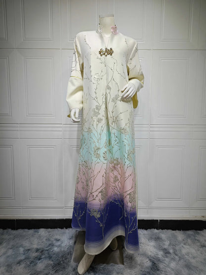 Gradient Grace – The Jacquard Homewear Kaftan for the Arab Woman in America