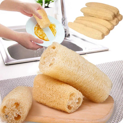 Natural Bath Loofah Exfoliating Body Sponge with Rope Loofah Scrubber for Skin Care Spa Shower Body Bath Brush Kitchen Cleaning