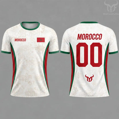 Morocco Flag Print Football Jersey Summer Customizable Name Number O-neck Short-sleeved Men Women Kids Quick Dry Soccer T-shirt