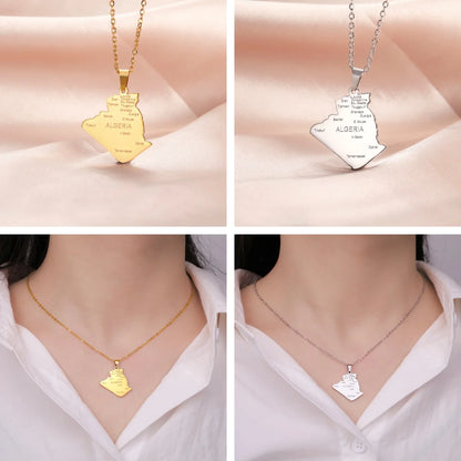 Kkjoy Fashion Stainless Steel Gold Color Map of ALGERIA Pendant Necklace For Women Men Map Design Hip Hop Jewelry Gift Wholesale