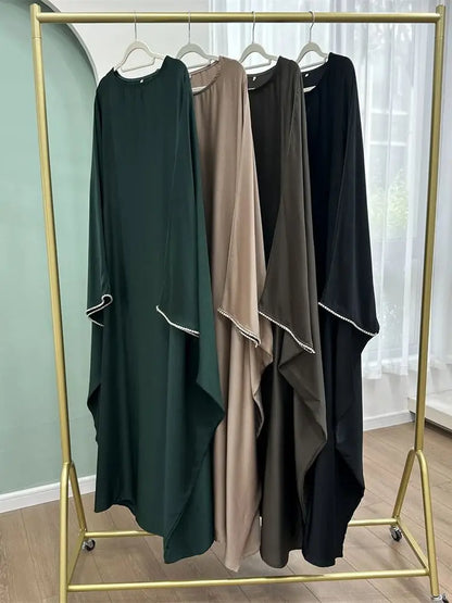 Eid Muslim Kaftan Satin Batwing Abaya Dubai Luxury Arabic African Dresses Abayas For Women Caftan Marocain Robe Femme Musulmane