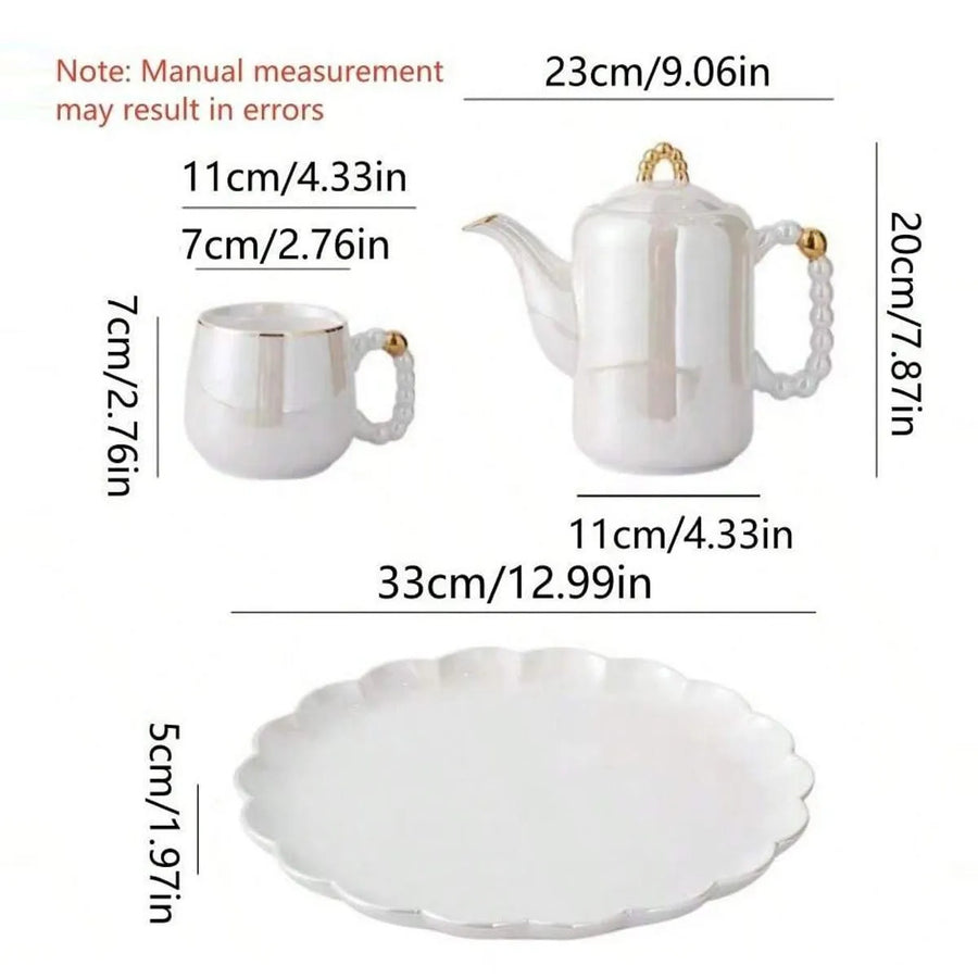 Pearl White Porcelain Tea Set – Teapot, Sugar & Milk Jug, 1/6/8 Pieces
