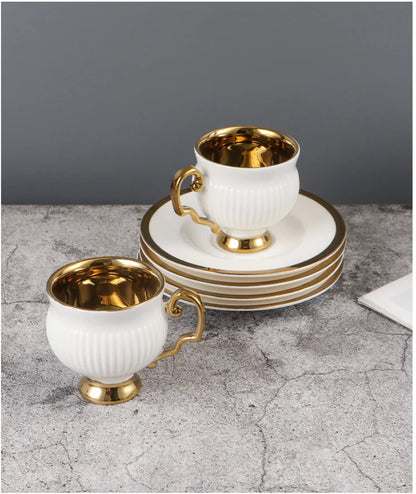Best 2pcs/set Turkish Coffee Cups Set Of 2 Ceramics Cup Of Coffee Creative Gifts Relief Teacup And Saucer Set Retro 90ml Gobelet