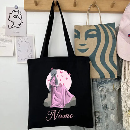 Her Name, Her Story – Custom Watercolor Canvas Bag for the Muslim Girl