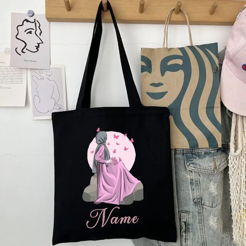 Her Name, Her Story – Custom Watercolor Canvas Bag for the Muslim Girl