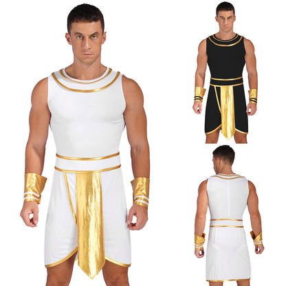 Pharaoh & Spartan Robe Costume – Men's Egyptian God Cosplay with Cuffs