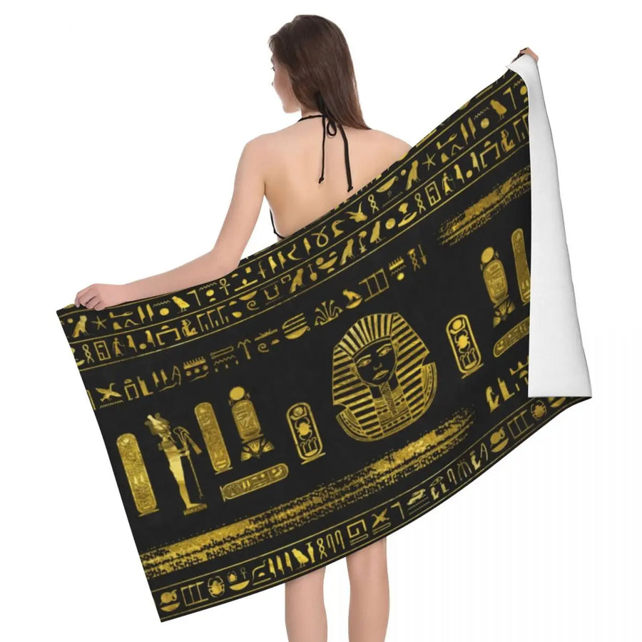 Tutankhamun Hieroglyphic Beach Towel – Quick-Dry Egyptian Pharaoh Bath Towel