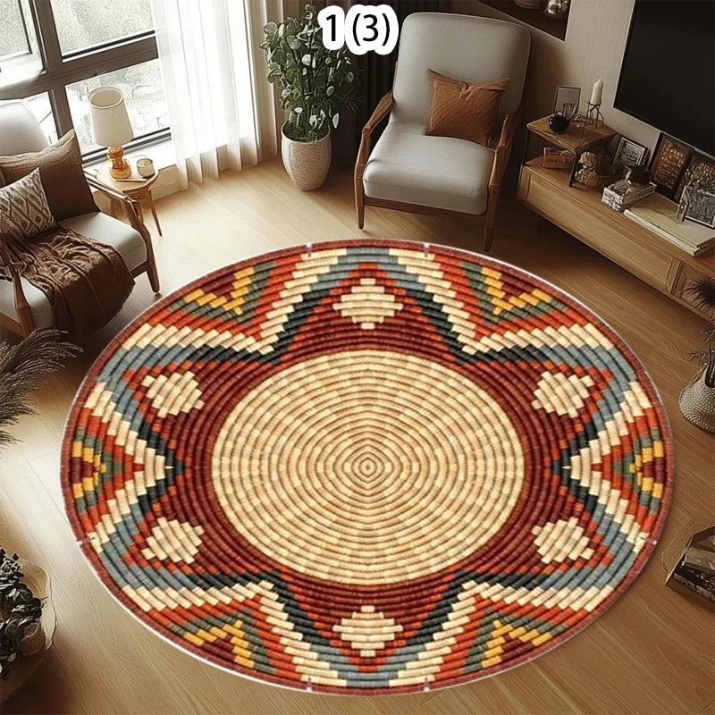 The Woven Circle – Round Geometric Ethnic Area Rug