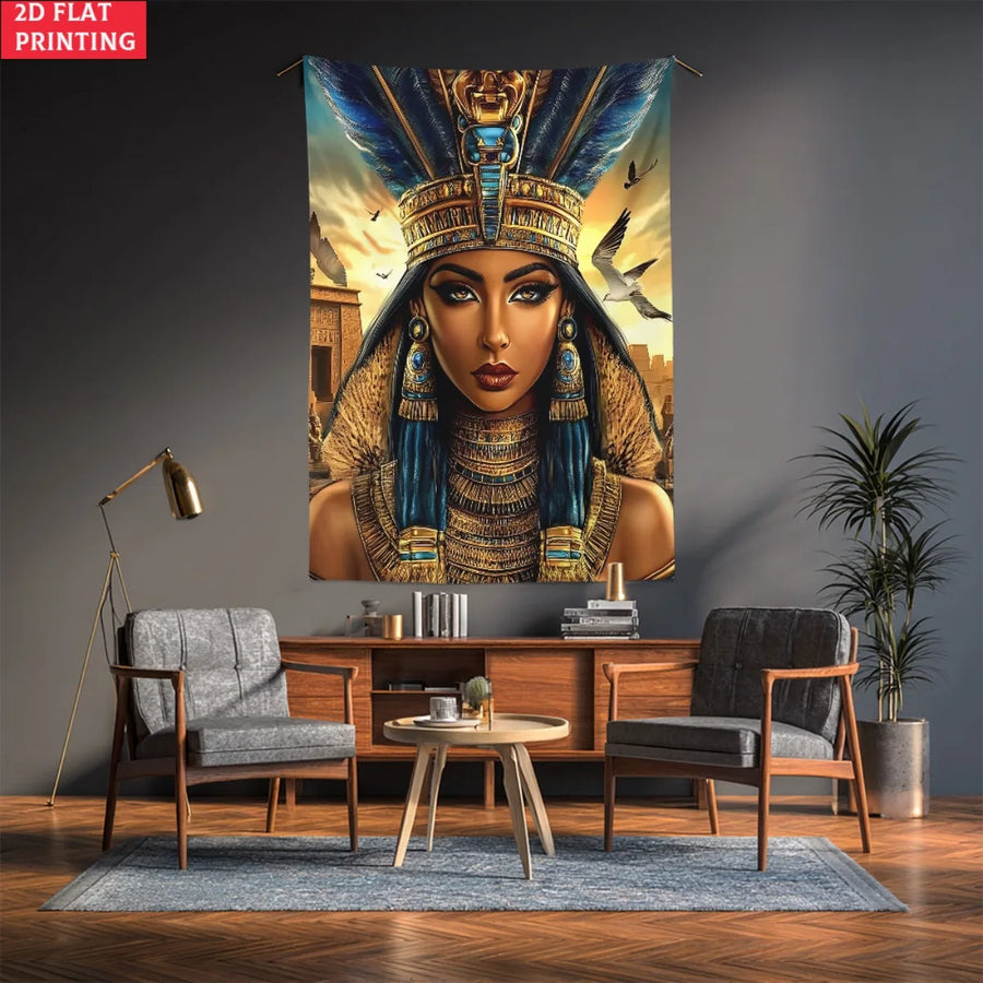 Cleopatra Tapestry – Unframed Egyptian Queen Wall Hanging for Boho & Heritage Decor