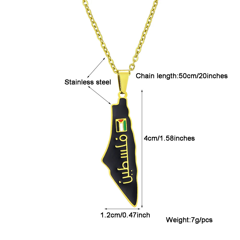 SONYA New Fashion Palestine Flag Map Pendant Necklace For Women Men Gold Silver Color Stainless Steel Jewelry Gifts
