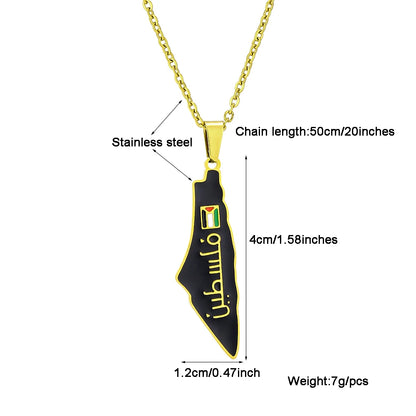 SONYA New Fashion Palestine Flag Map Pendant Necklace For Women Men Gold Silver Color Stainless Steel Jewelry Gifts