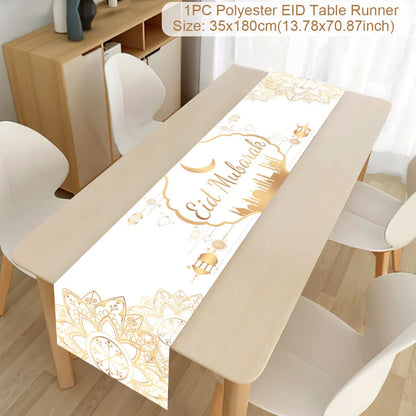 EID Mubarak Decoration Table Runner Ramadan Decor 2024 For Home Tablecloth Ramadan Kareem Islamic Muslim Party Eid Al-Fitr Gifts